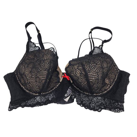 Cacique Black Lace Lightly Lined Underwire Plunge Bra Size 42C - Picture 1 of 4